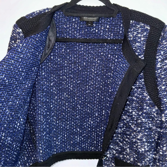 St. John Navy Black Silver Tweed Wool Jacket Size 12 - Picture 5 of 6